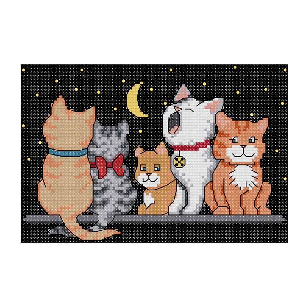 14CT Stamped Cross Stitch - Five Kittens(22*16cm)