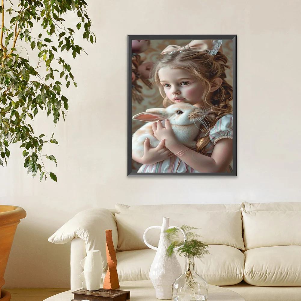 Full Round Diamond Painting 30*40cm - Girl Holding A Rabbit
