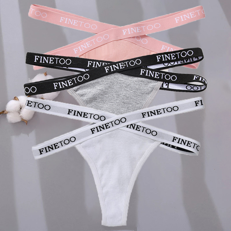 Damokan 3PCS/Set Cross Strap G-String Cotton Panties Women Sexy High Waist Women's Panties FINETOO Letter Waisted Panty Lingerie M-XL