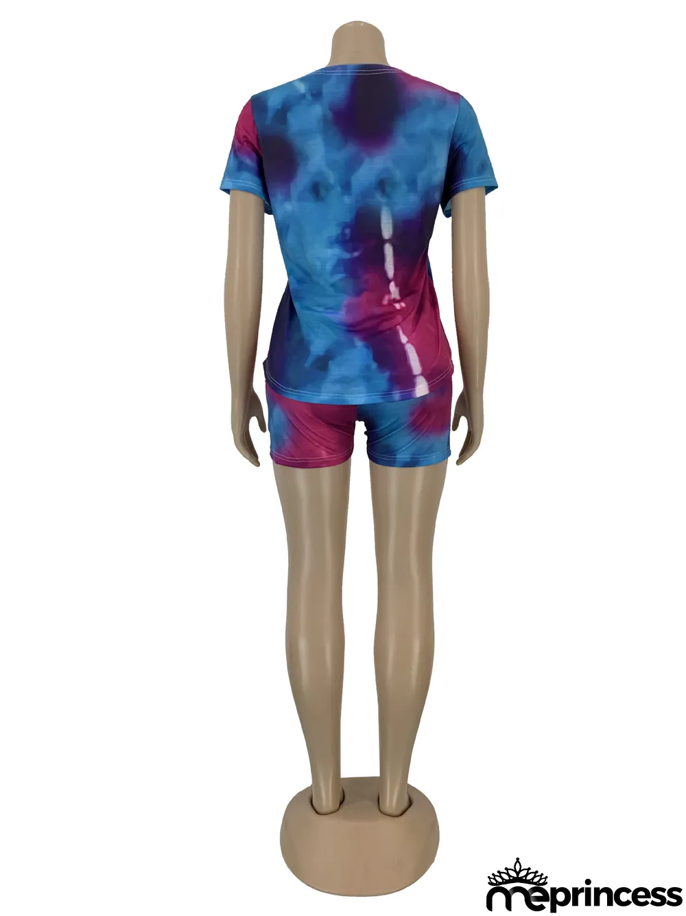 Plus Size Tie Dye Lips Print Two Piece Shorts Set