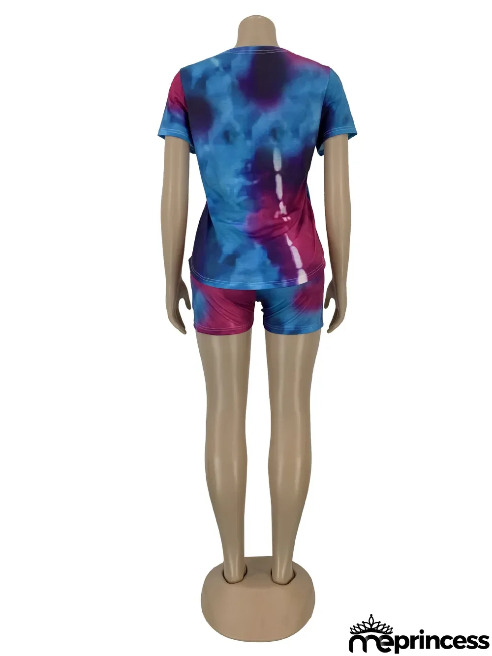 Plus Size Tie Dye Lips Print Two Piece Shorts Set