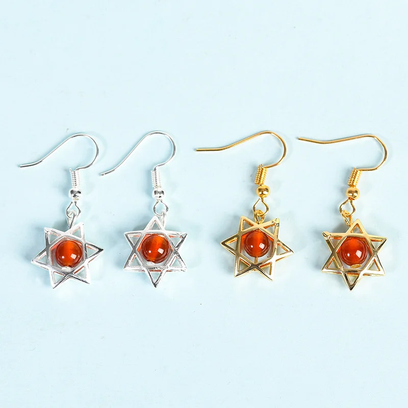 Natural Crystal Original Stone Earrings, Cute Six Pointed Star Style Earrings