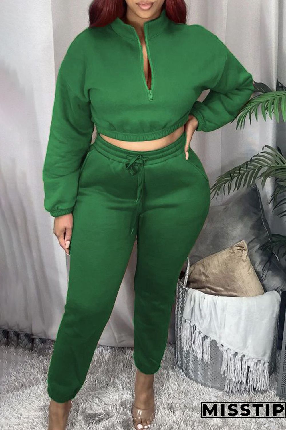 Black Casual Solid Zipper Collar Long Sleeve Two Pieces