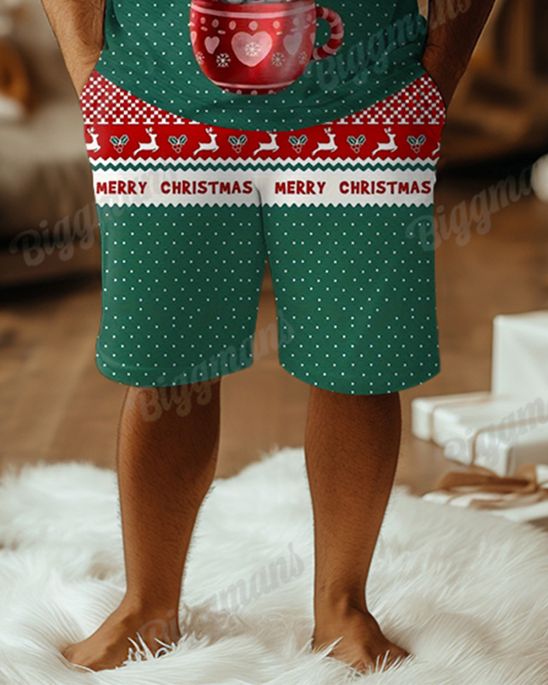 Men's Plus Size Santa Letter Dot Print T-Shirt Shorts Suit