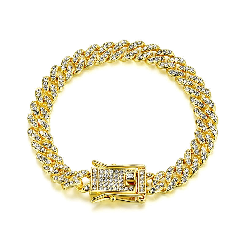 8mm Cuban Link Chain Alloy Dragon’s Beard Buckle Thick Bracelet Street Men’s And Women’s Fashion Hip Hop Ear Accessories