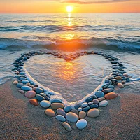 Heart-Shaped Beach Sunset - Diamond Painting
