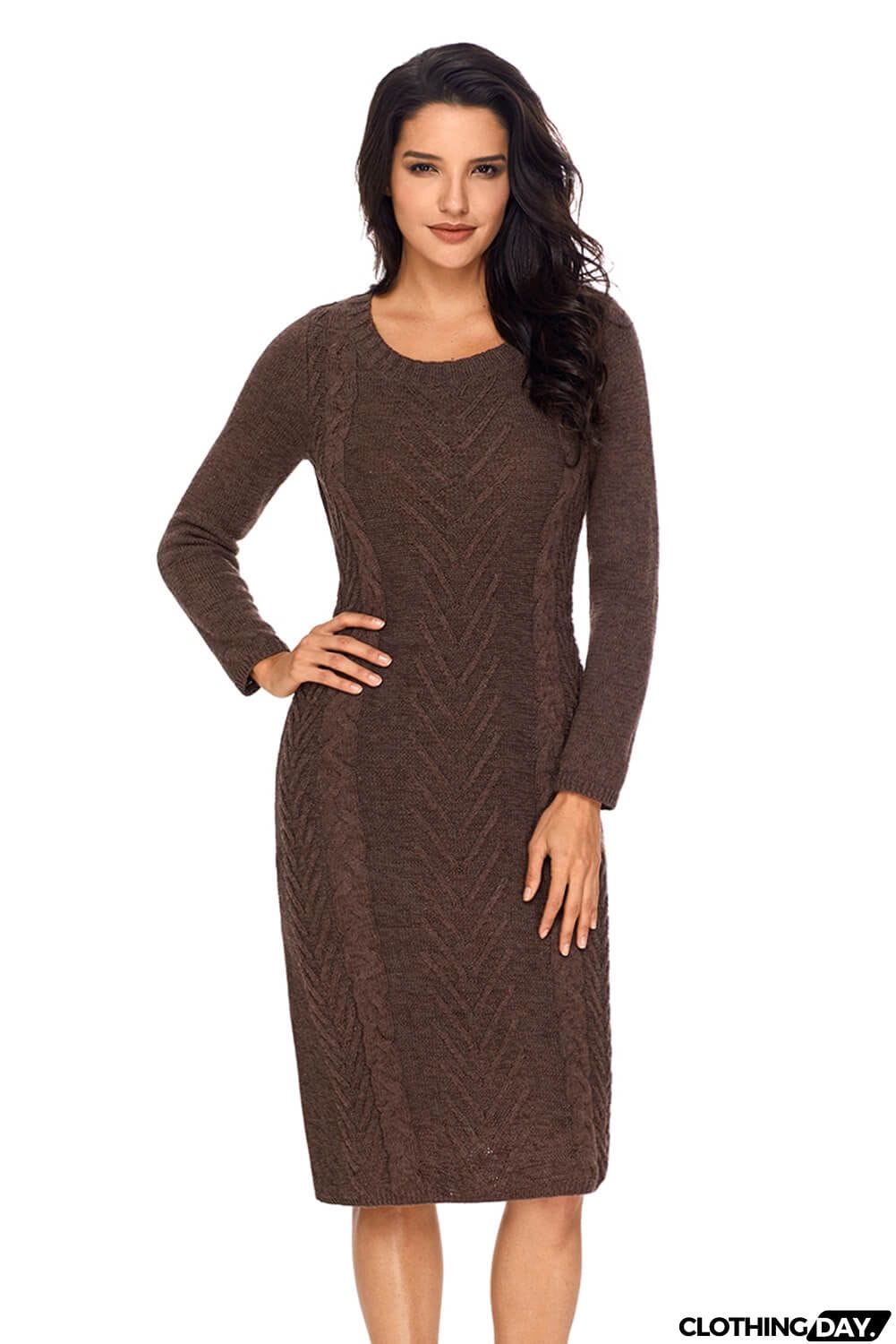 Coffee Womens Hand Knitted Sweater Dress