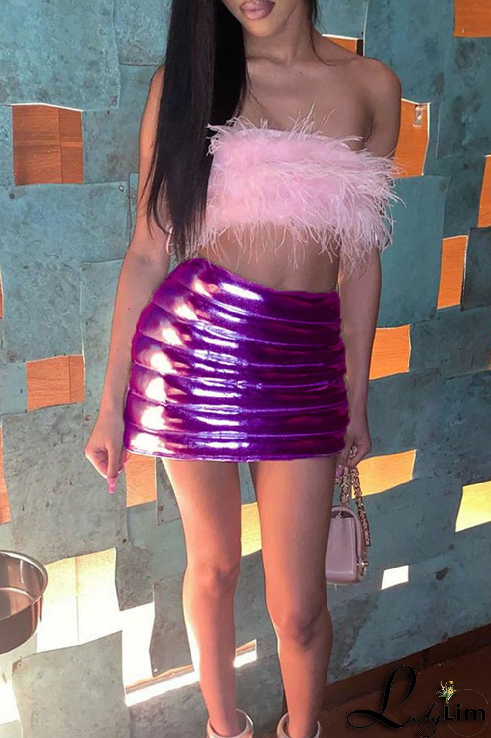 Champagne Street Solid Patchwork Regular High Waist Straight Solid Color Bottoms
