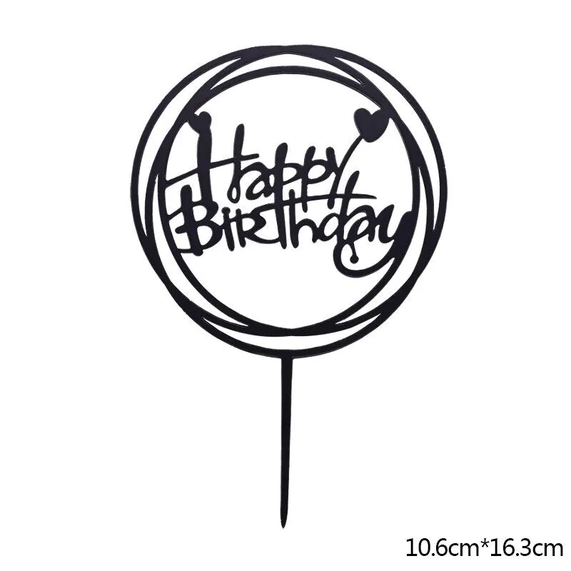 Happy Birthday Cake Topper Acrylic Gold Silver Cake Flag Cupcake Topper For Boy Girl Birthday Party Decorations Wedding Supplies