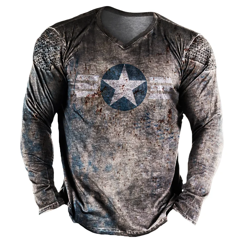 Men's outdoor comfortable and breathable retro printed long-sleeved T-shirt / [viawink] /