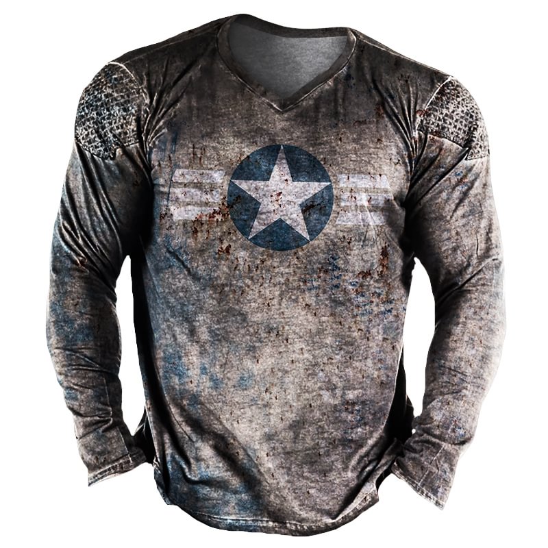 Men's outdoor comfortable and breathable retro printed long-sleeved T-shirt / [viawink] /