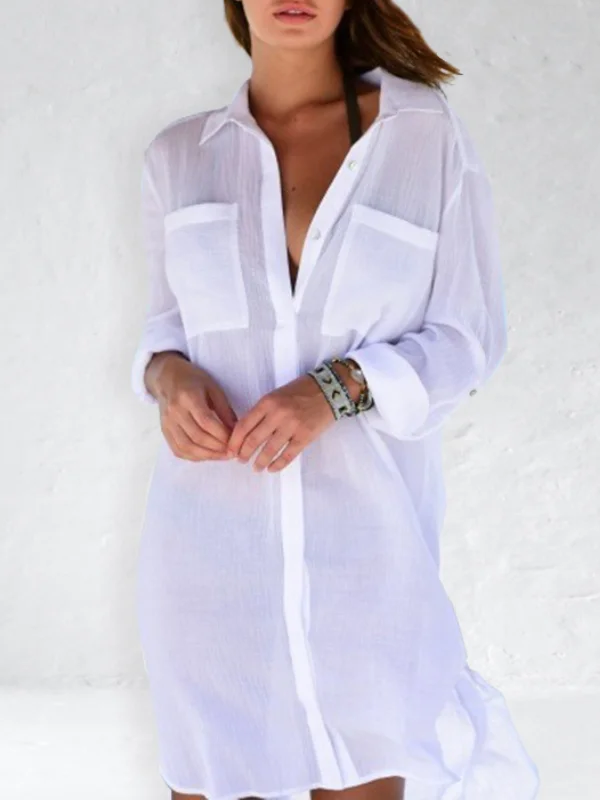Patch Pockets Casual Beach Blouse