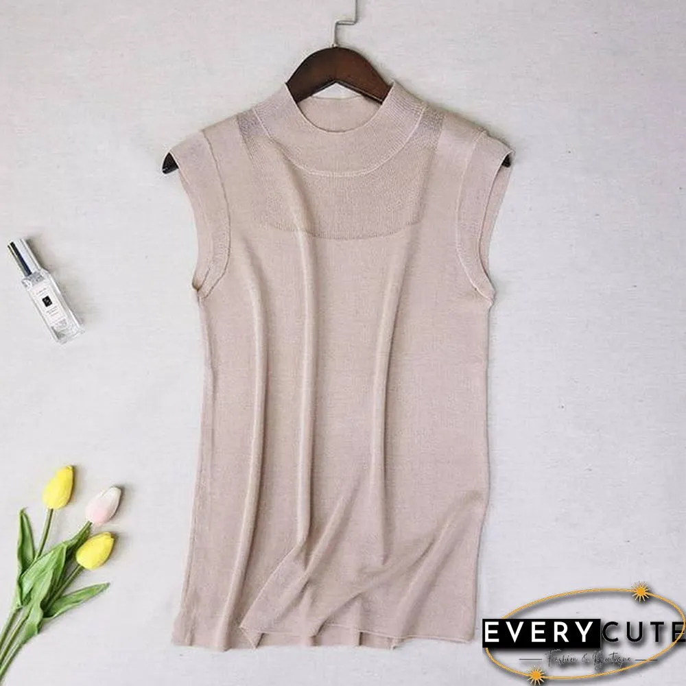 Half High Collar Sexy Tank Tops Women Sleeveless Knitted Vest Female Elasticity Solid Slim