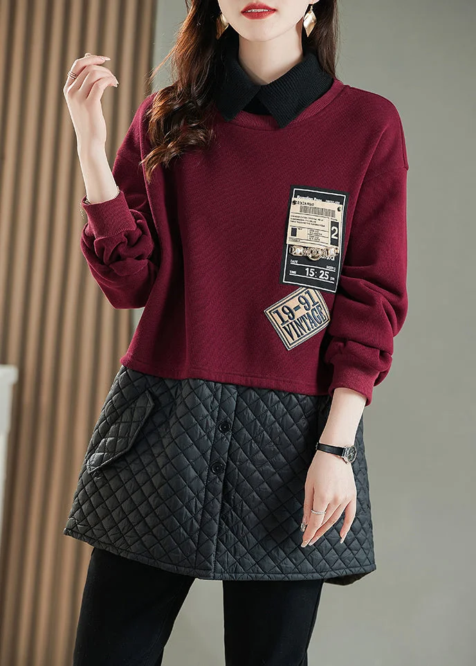 Simple Mulberry Thick Patchwork Warm Fleece Fake Two Piece Dress Spring