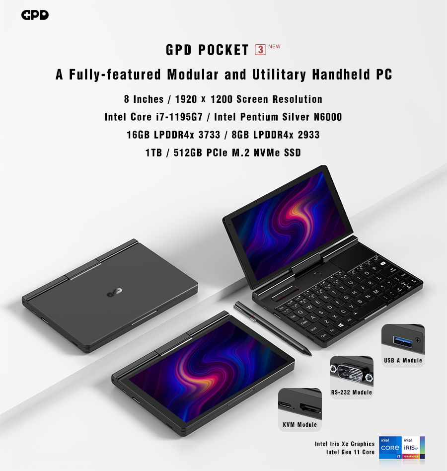 GPD Pocket 3 i7-1195g7 付属品多数 動作良し GPD Pocket 3 Handheld Office Computer Ultra-Portable Laptop
