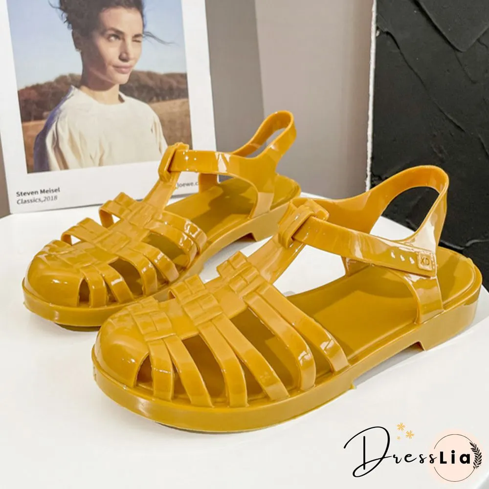 Womens Sandals Jelly Shoes Summer Ankle Strap Rubber Soft Sole Non-Slip Mom Casual