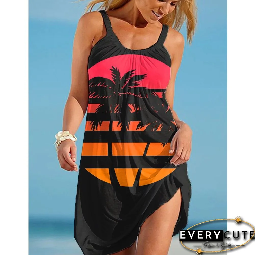 Summer Sexy Beach Dress Nature Scenery 3D Print Women Spaghetti Strap Dresses Streetwear Sunflowers Boho Female O Neck Dresses