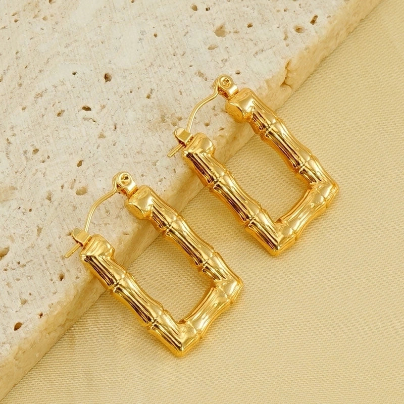 1 Pair Elegant Square Polishing Plating 304 Stainless Steel Titanium Steel 18K Gold Plated Earrings