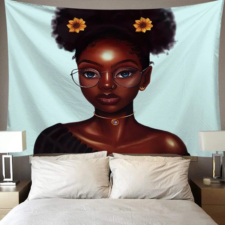 Black Art Tapestry Afro African American Woman Couple Red Wine Love Meditation Hippie Hip Hop Girl Wall Hanging Cloth Tapestries