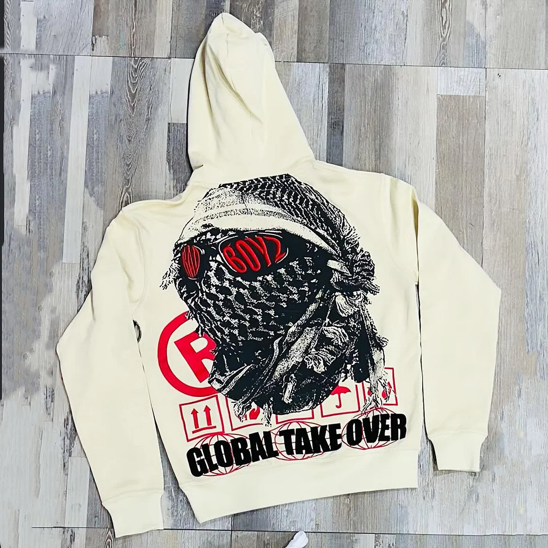 masked thug print hoodie