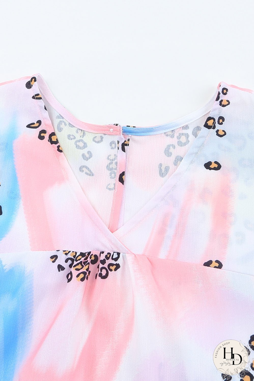 Whimsical Watercolor Animal Print V-Neck Blouse