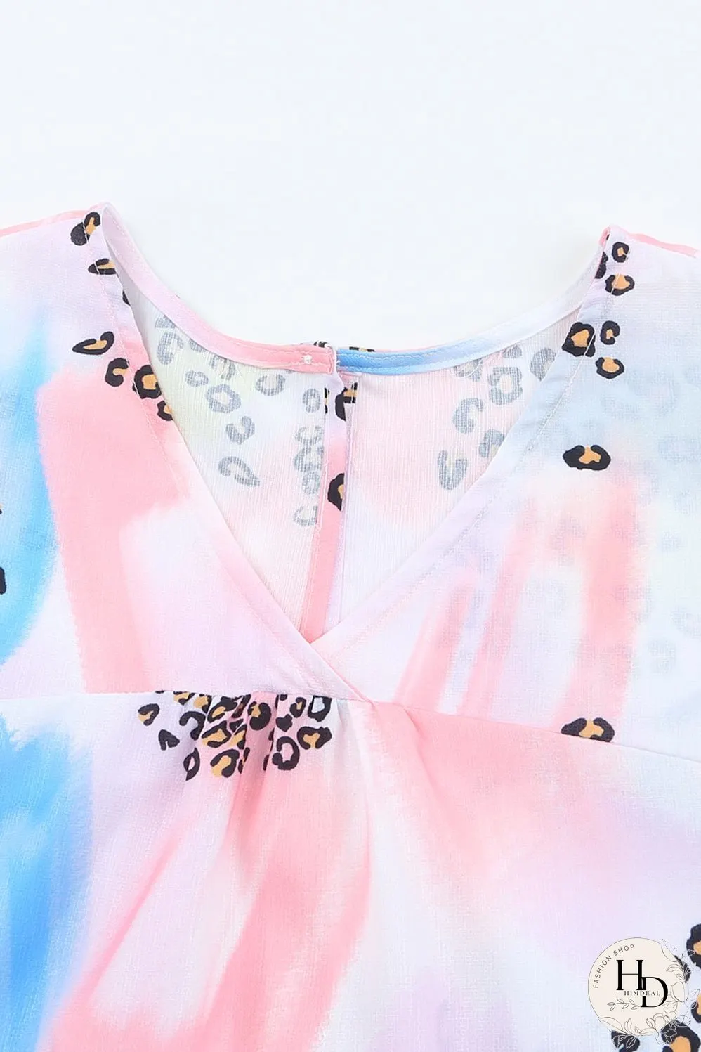 Whimsical Watercolor Animal Print V-Neck Blouse