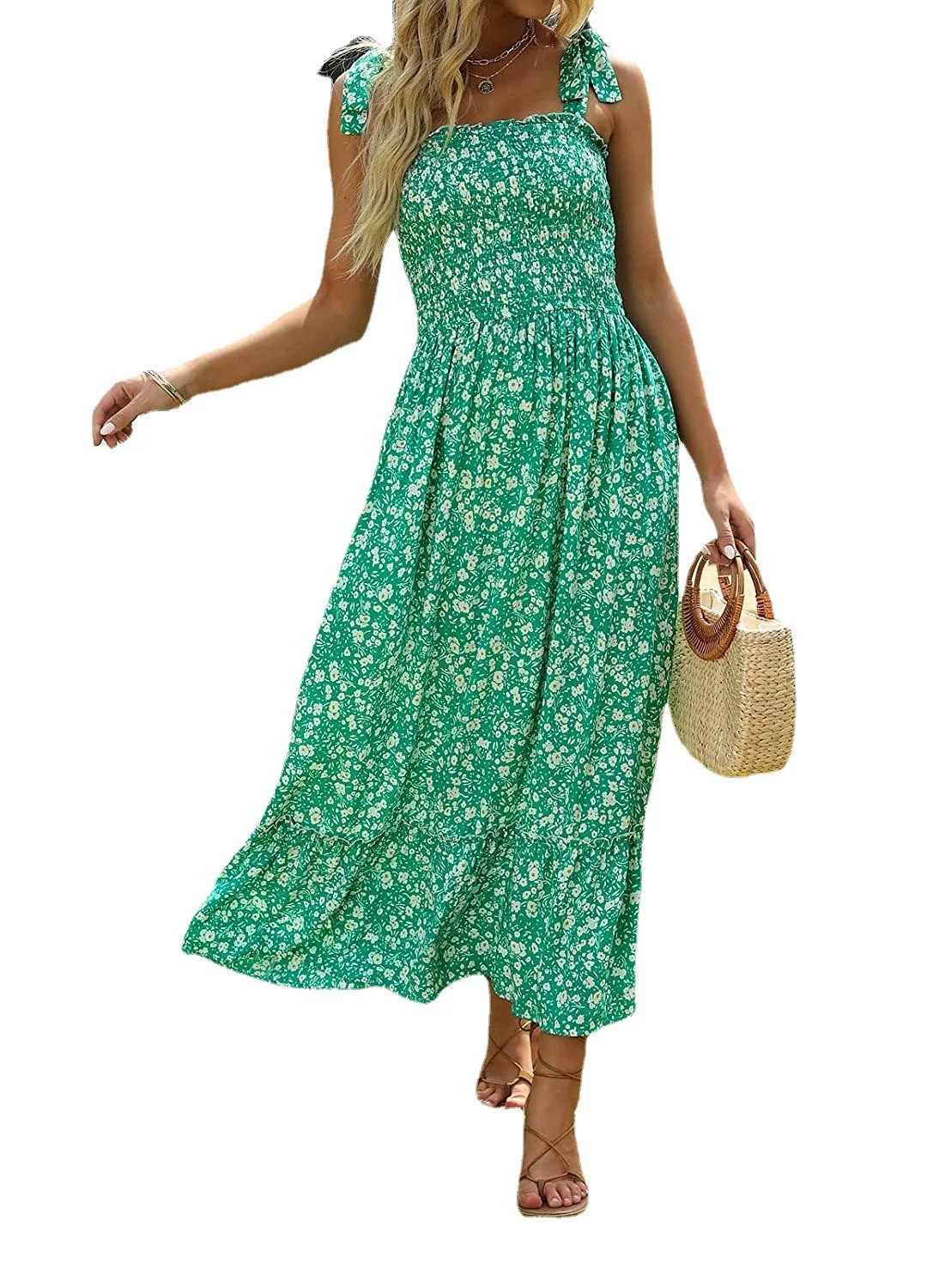 Uveng Long Bohemian Print Strap Loose Casual Dresses
