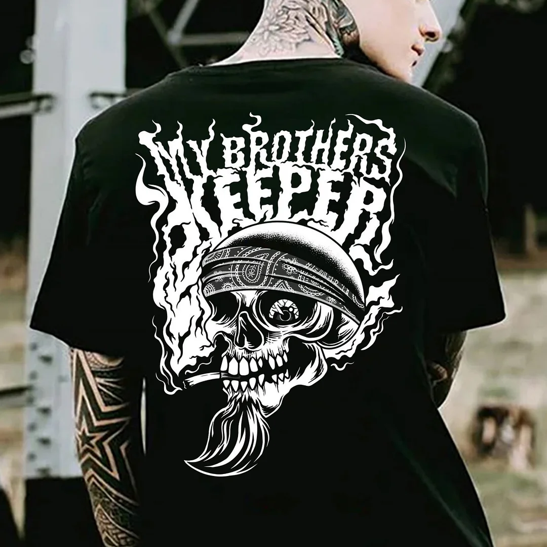 MY BROTHERS KEEPER Kerchief Skull Print Men's T-shirt