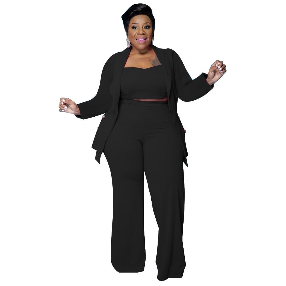 Plus Size 3 Piece Set Tracksuit Women Coat Vsest Pants Sets Long Sleeve Fall Clothes Fashion Steetwear Wholesale Dropshipping