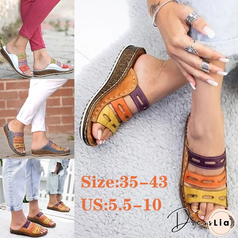 Women Summer Fashion Low Heels Sandals Open Toe Outdoor Slippers Slides Gladiator Wedge Slippers