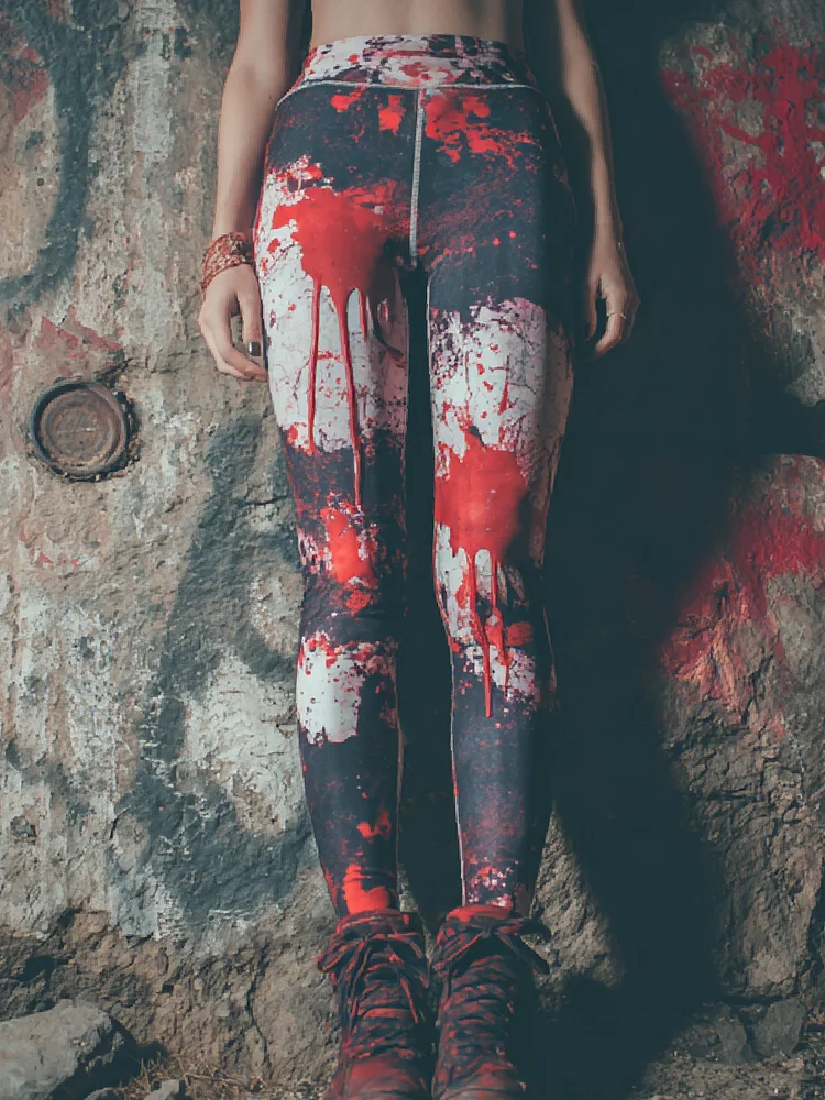 Women's Vintage Blood Art Print Skinny Pants