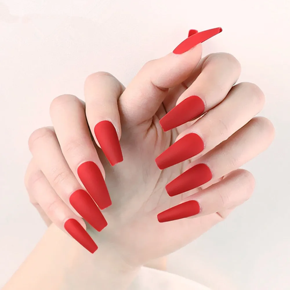 24Pcs Press On Matte Ballerina Coffin Fake Nails With Design Artificial False Nails DIY Finger Tips Manicure Tool-Nail Inspo