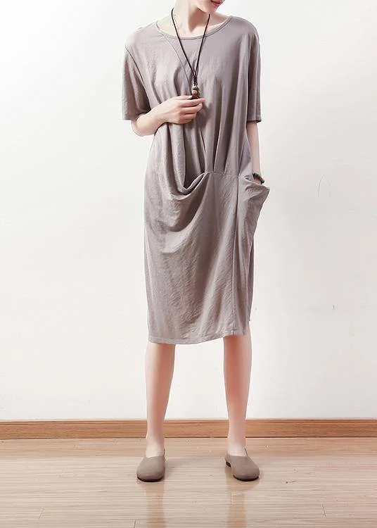 Vivid gray Cotton clothes Metropolitan Museum Tutorials o neck Art summer Dress