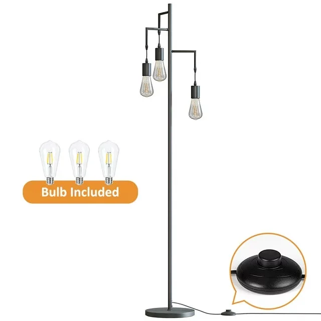 AOHAO Black Floor Lamp, Tree Floor Lamp with 3 Lights for Living Room, Bedroom Industrial Farmhouse Decor