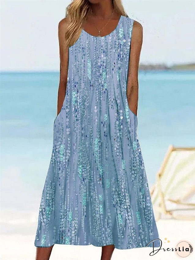 Women's Casual Dress Tank Dress Summer Dress Graphic Floral Ruched Pocket Crew Neck Midi Dress Fashion Modern Outdoor