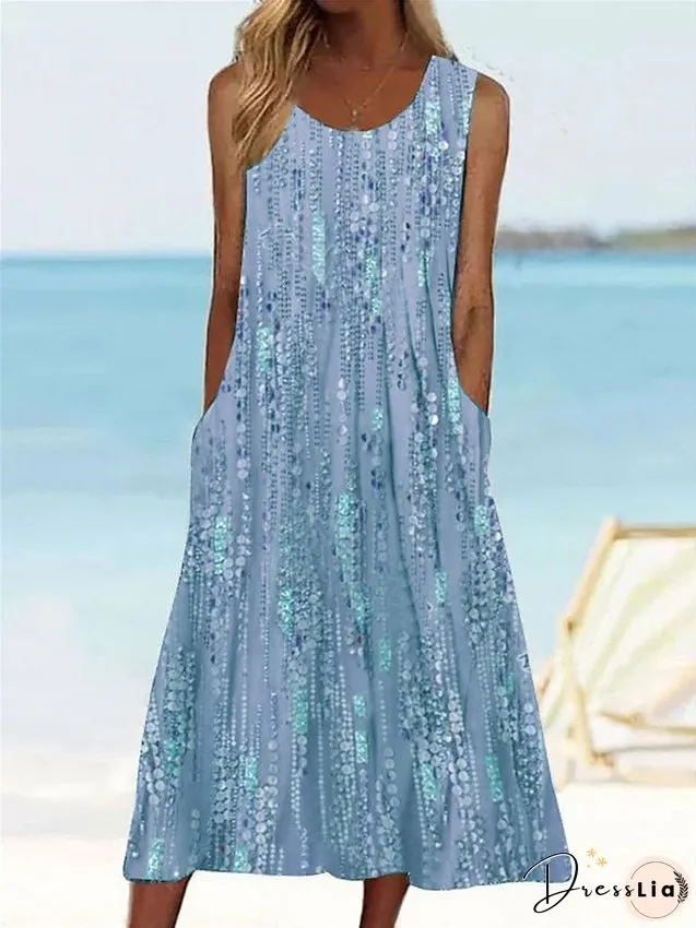 Women's Casual Dress Tank Dress Summer Dress Graphic Floral Ruched Pocket Crew Neck Midi Dress Fashion Modern Outdoor