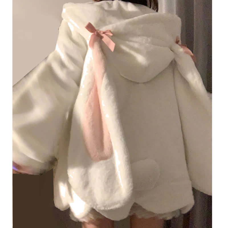 Kawaii Bunny Ears Velvet Loose Hooded Coat Outerwear