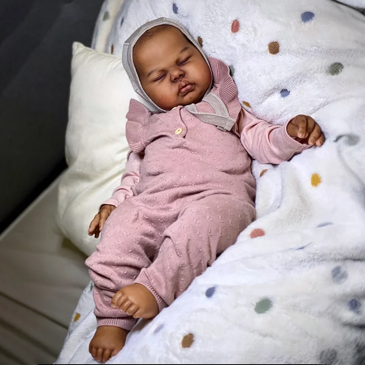 [Heatbeat Coos and Breath] 20" Handmade Lifelike Reborn Newborn African American Baby Sleeping Girl Named Alela, Looks Really Cute
