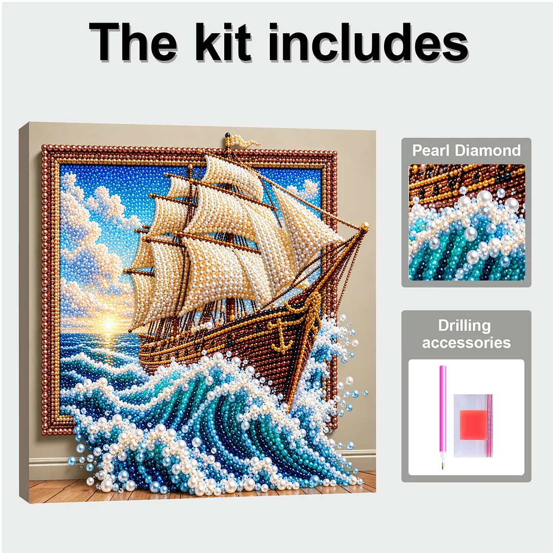 Framed Pearl Mosaic Painting Kit Sailboat 11.81x11.81in
