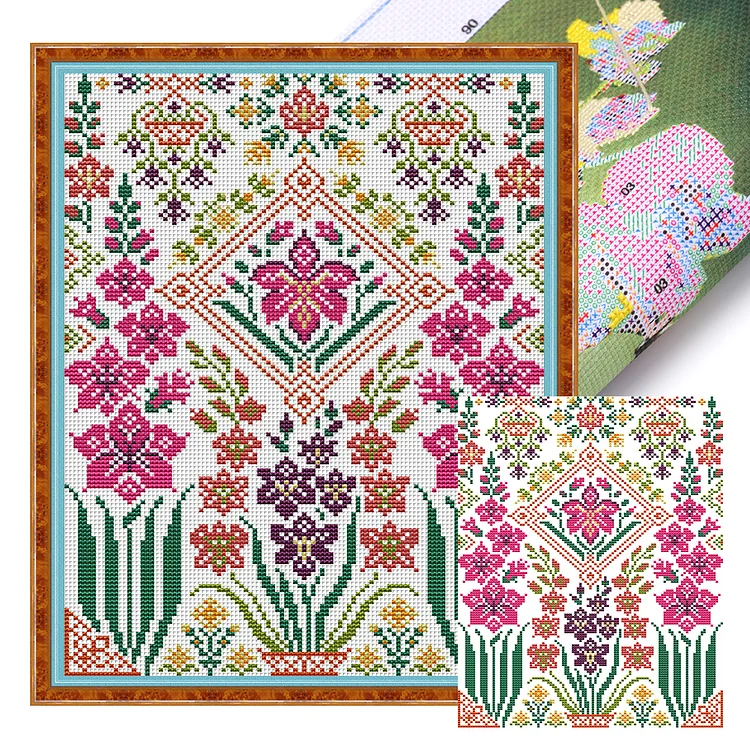 Joy Sunday Embroidery Flowers - Printed Cross Stitch 14CT 27*35CM