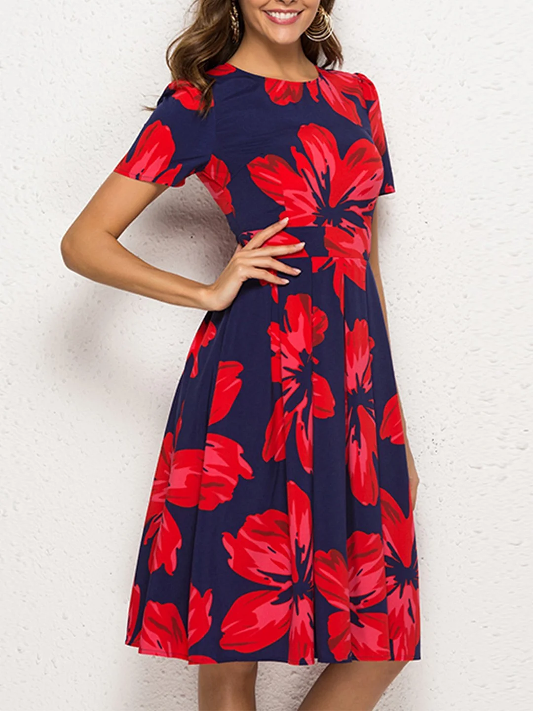 Red Dresses A-Line Daily Pleated Dresses