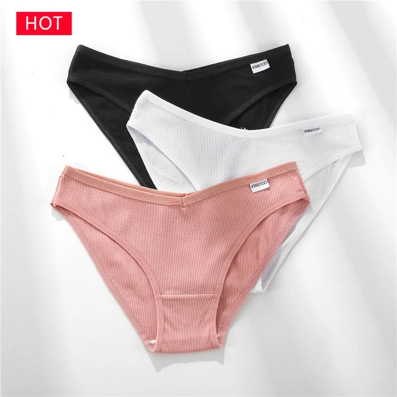 FINETOO 3PCS/Set Women's Underwear Cotton Panty Sexy Panties Female Underpants Solid Color Panty Intimates Women Lingerie M-2XL