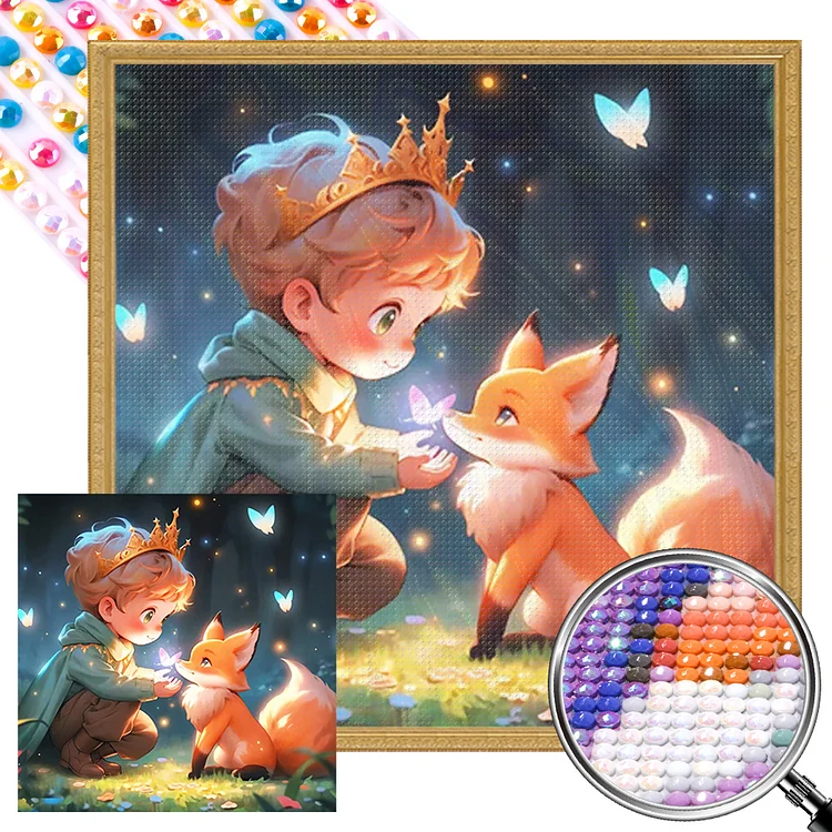 Partial AB Drill - Full Round Diamond Painting - Little Boy And Fox 40*40CM