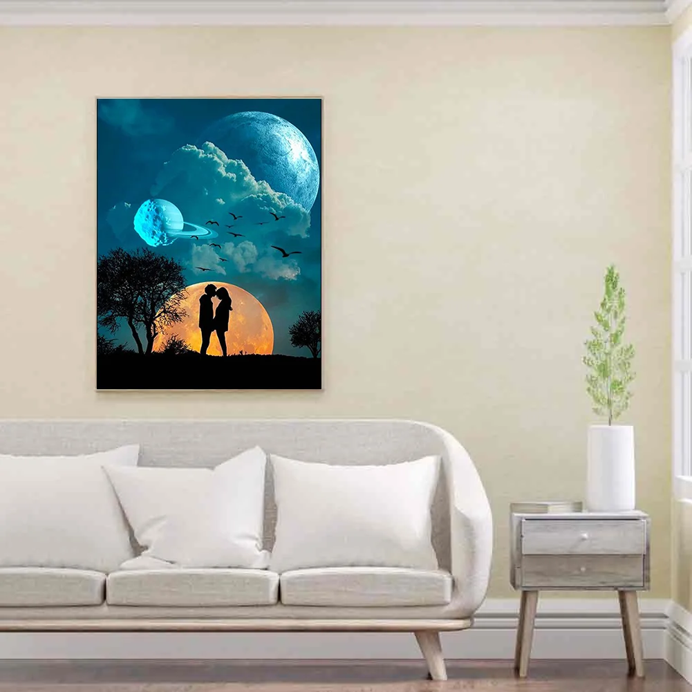 Full Round Diamond Painting 30*40cm - Starry Sky Silhouette