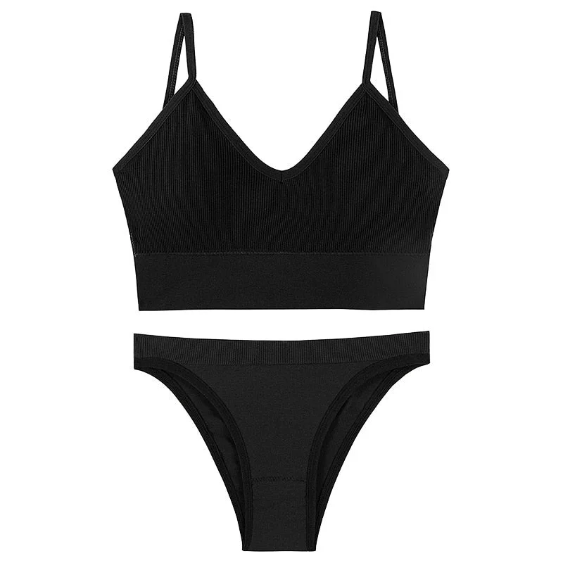 CINOON Women Seamless Bra Set Sexy Low Waist Panties Wire Free Bra Bralette Padded Lingerie Brassiere Soft Female Underwear Set