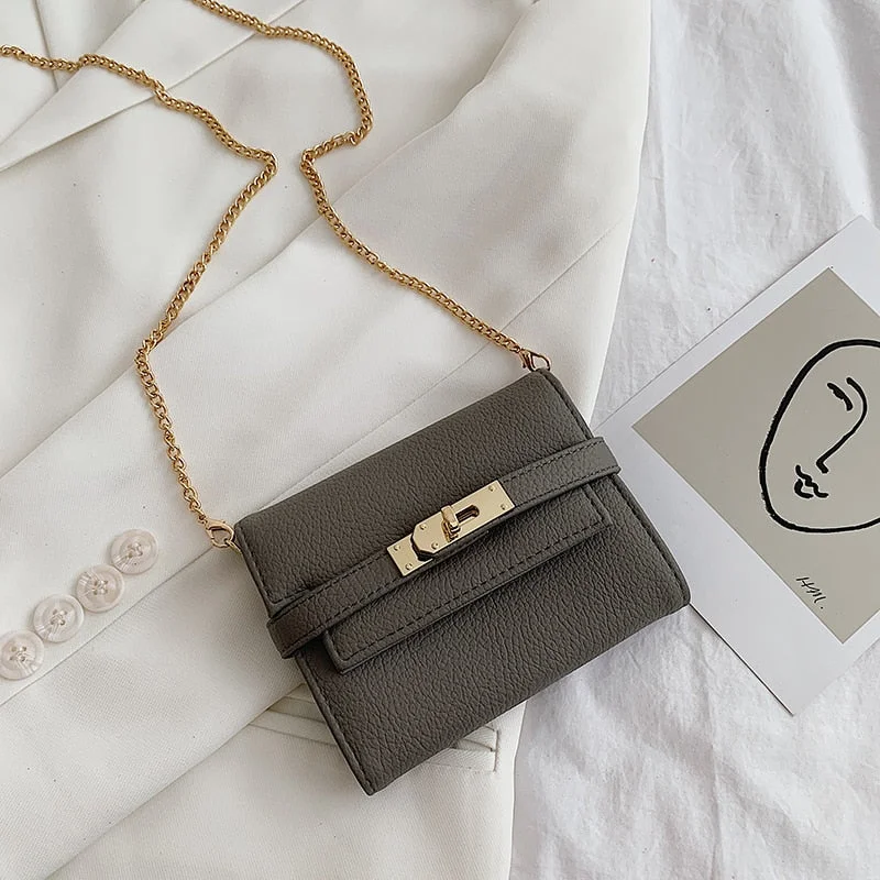 էѧӧܧ 2021 New Lady Wallets Name Metal Lock PU Leather Short Card Holder Chain Girl Purse High Quality Brand Women wallet