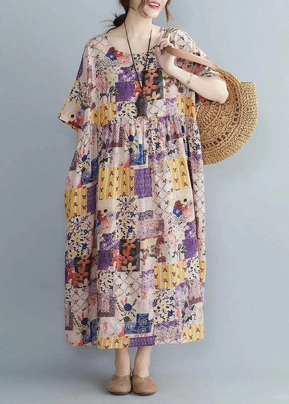 Casual O-Neck Retro Print Summer Sundress Half Sleeve