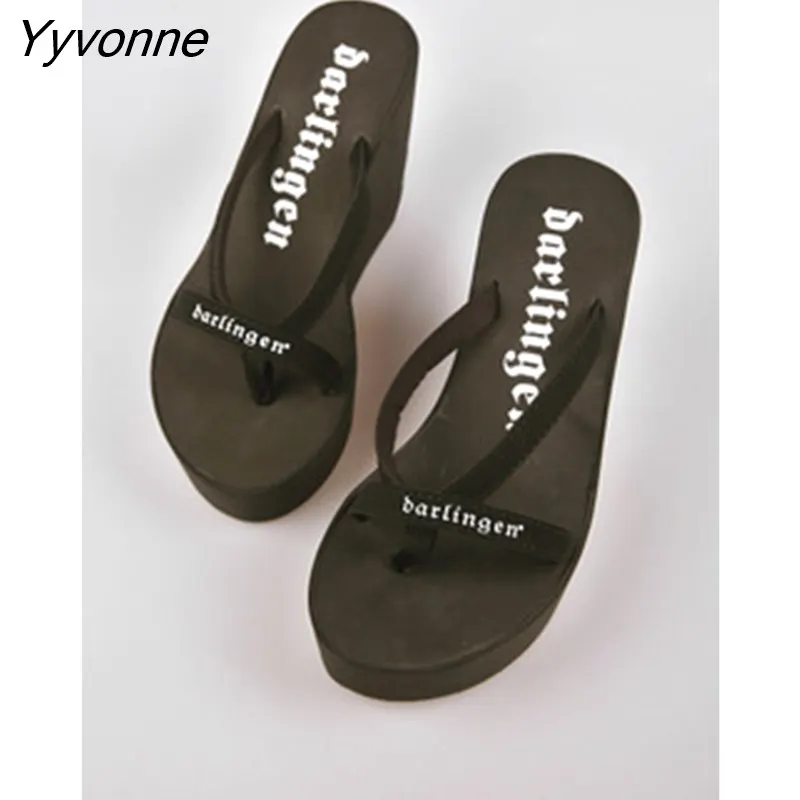 Yyvonne Shoes Summer Clogs Woman Low Rubber Flip Flops Ladies' Slippers Platform 2023 Beach Hawaiian Rome Fabric PU Basic Hoof
