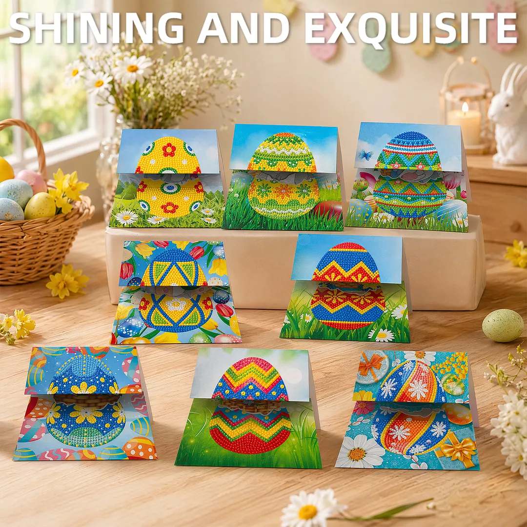 8PCS Easter Egg DIY Diamond Painting Greeting Card Kits with Envelopes Diamond Art Greeting Cards Diamond Art Cards Kits for Adults DIY Crafts Family Friend Gifts