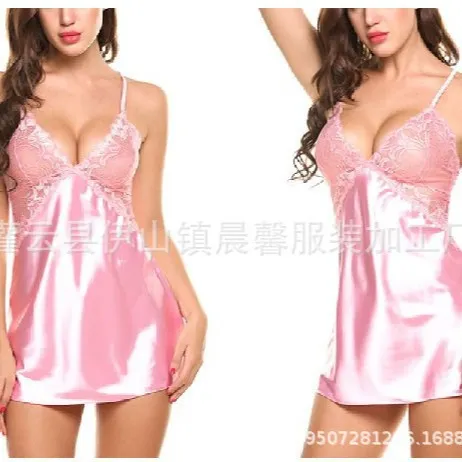 Churchf 2018 Explosion Large-Size Multi-Colored Pyjamas Lace Lace Deep V Sexy Color-Butted Nyoodle Lingerie Direct Selling